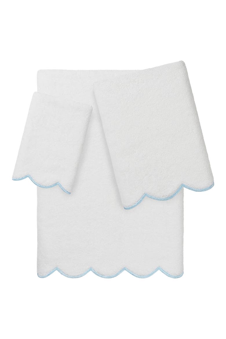 Adornia Scallop 3-Piece Towel Set, Main, color, WHITE/ BLUE