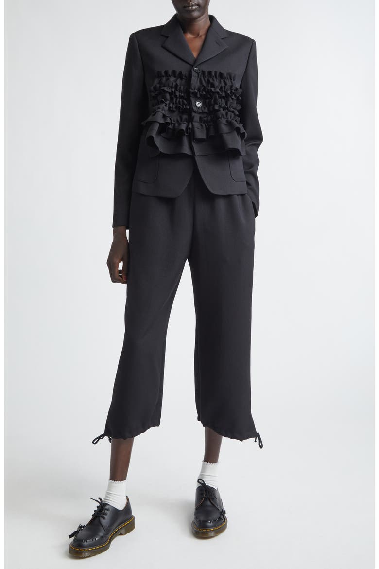 Ruffle Gabardine Jacket, Alternate, color, BLACK