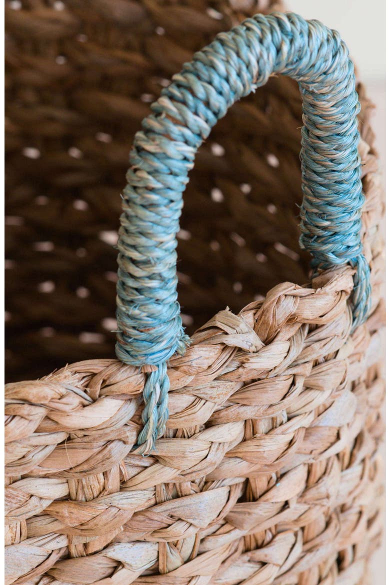 Seagrass Woven Baskets with Sky Blue Handles, Set of 3, Alternate, color, Natural