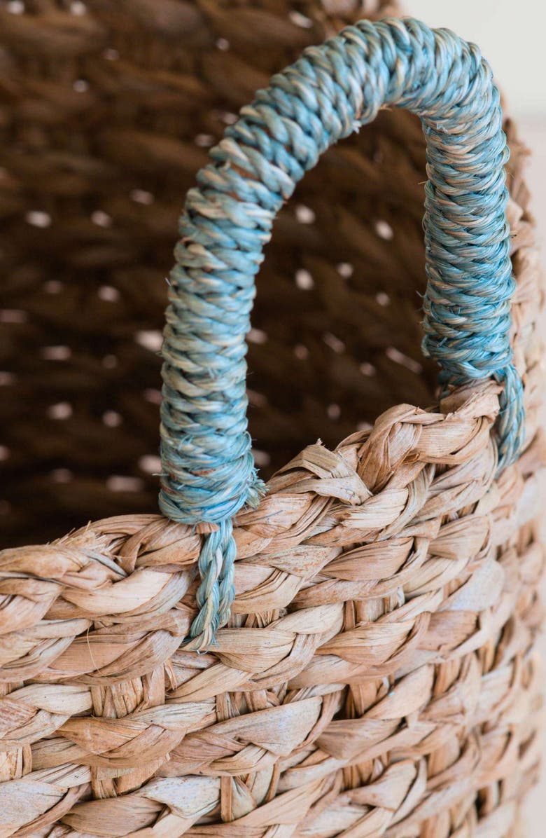 LIKHA Seagrass Woven Baskets with Sky Blue Handles, Set of 3, Alternate, color, Natural