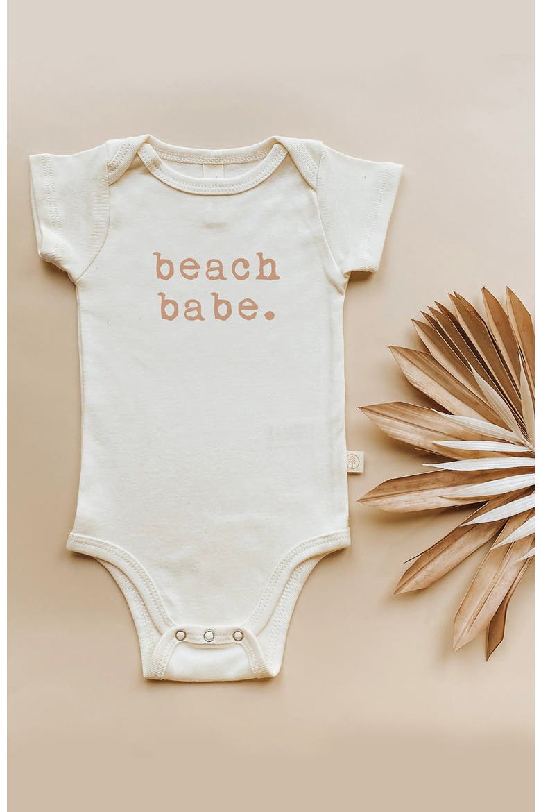 Beach Babe - Organic Short Sleeve Baby Bodysuit, Alternate, color, Natural Clay Lettering