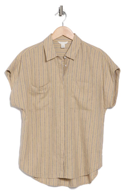 Caslon ® Oversize Stripe Short Sleeve Button-up Shirt In Tan Safari Amy Stripe