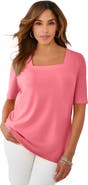 Jessica London Stretch Cotton Square Neck Tee
