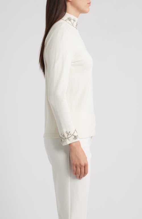 Anne Klein Embellished Mock Neck Sweater In White