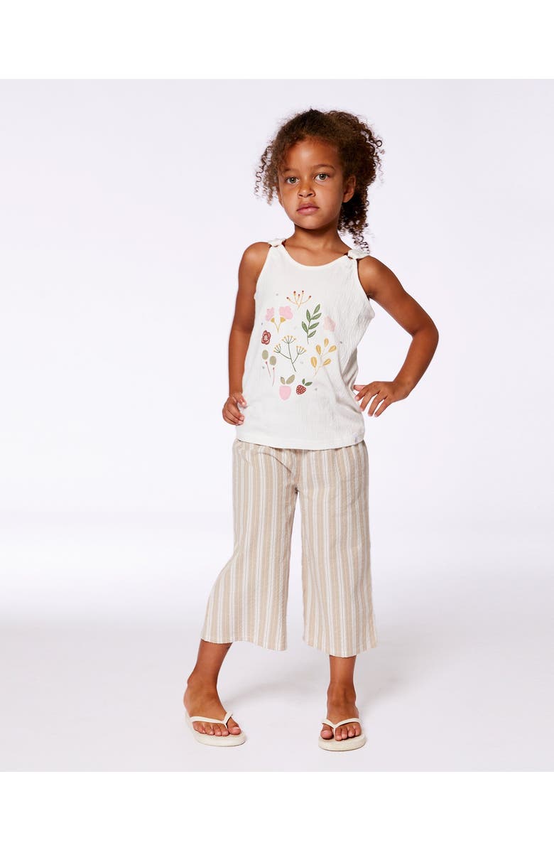 Deux par Deux Girl's Crinkle Jersey Tank Top Pink Flowers On Cream Background, Alternate, color,