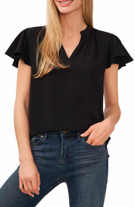 CeCe Flutter Sleeve V-Neck Top