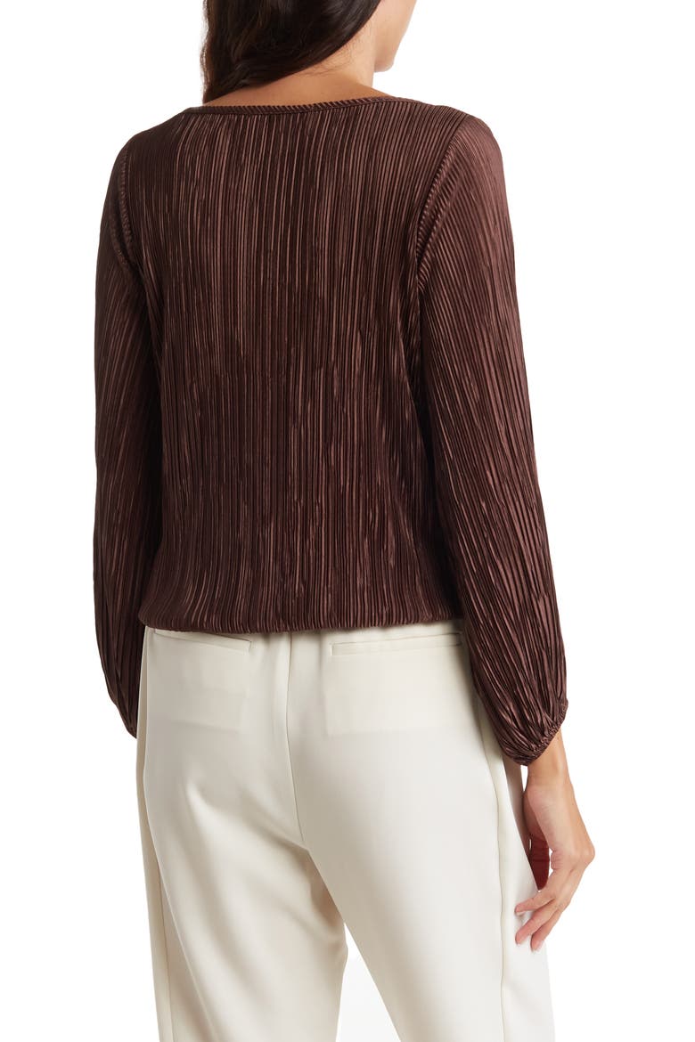 Plissé Long Puff Sleeve Top, Alternate, color, BROWN