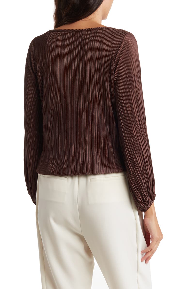 Renee C Plissé Long Puff Sleeve Top, Alternate, color, Brown