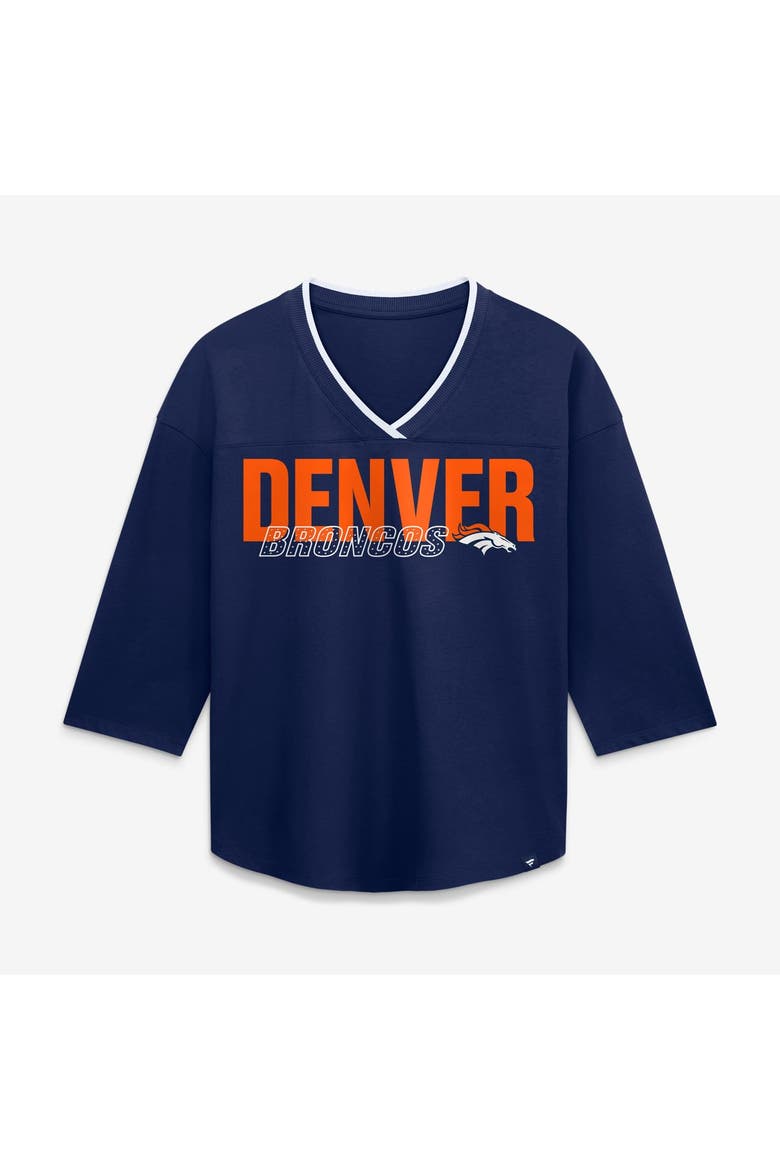 Women's Fanatics  Navy Denver Broncos Team First Deceptive Juke 3/4-Sleeve V-Neck T-Shirt, Main, color, Navy