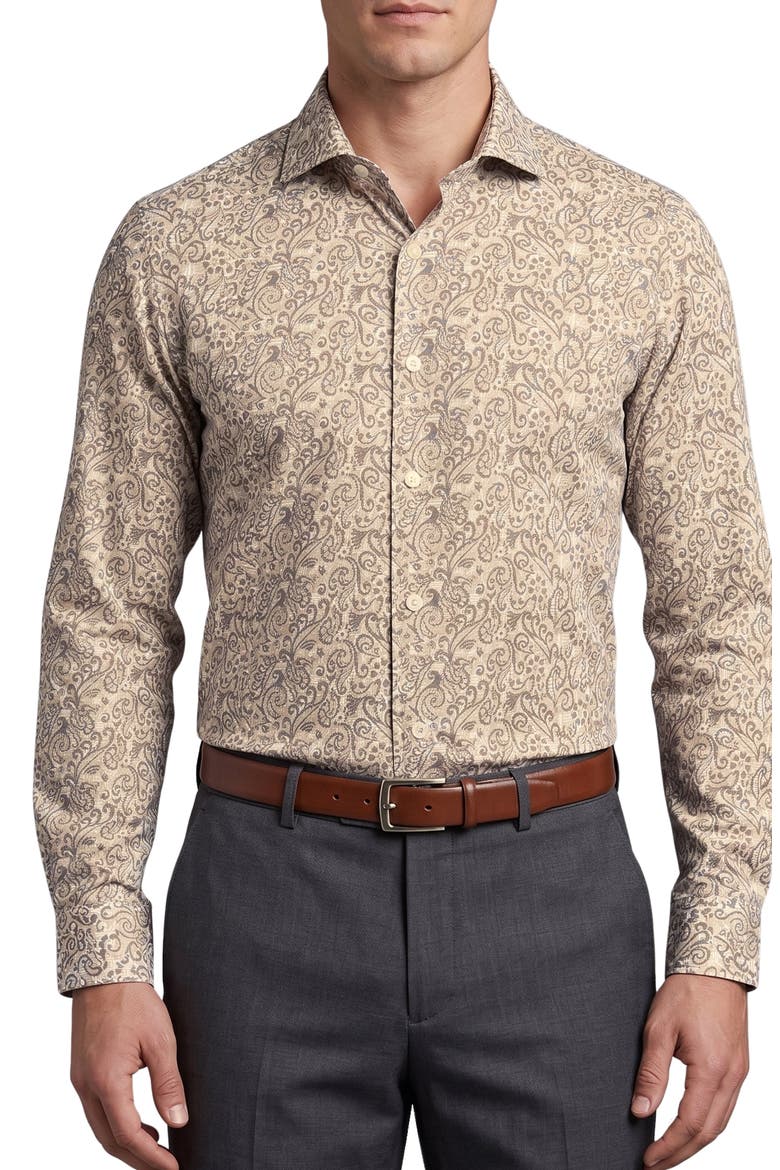 Paisley Cotton Dress Shirt, Main, color, TAUPE