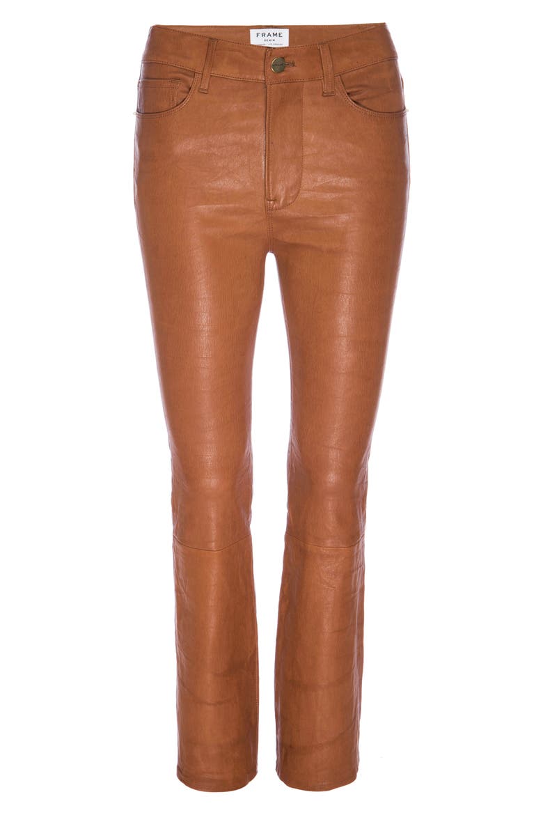 Le Crop Mini Boot Leather Pants, Alternate, color, TOBACCO