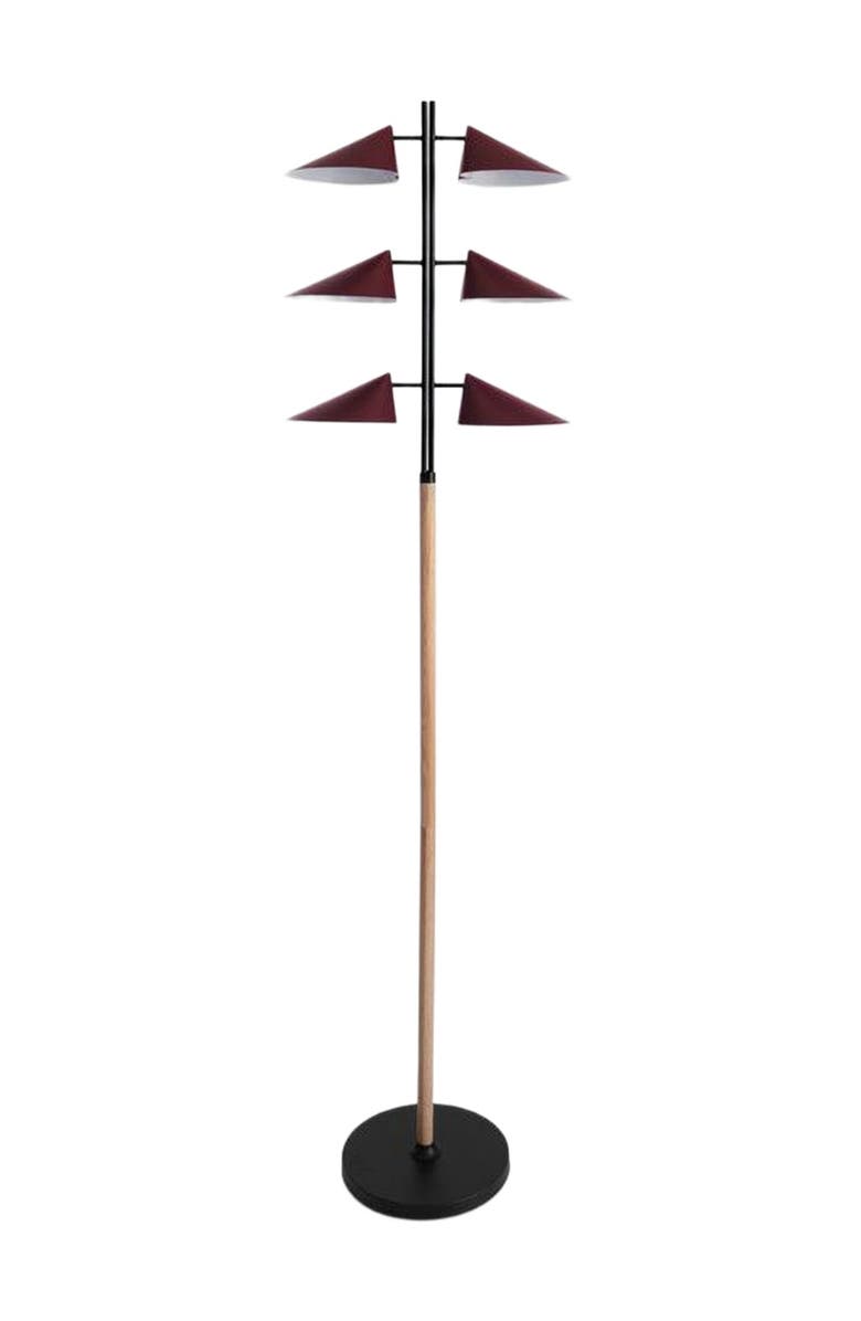 Brightech Ivo 65" Japandi-Inspired Floor Lamp with Oak and Red Accent, Integrated LEDs, Main, color, Matte Black