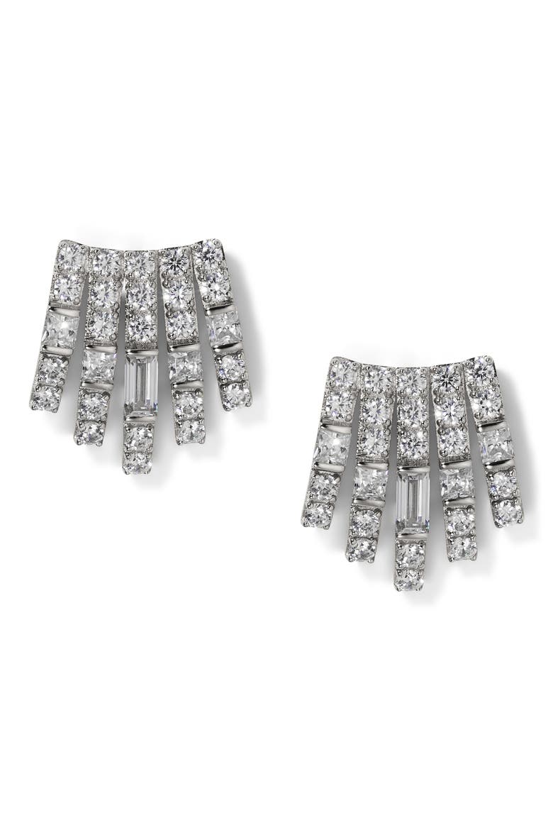 Delphine Cubic Zirconia Stud Earrings, Main, color, RHODIUM