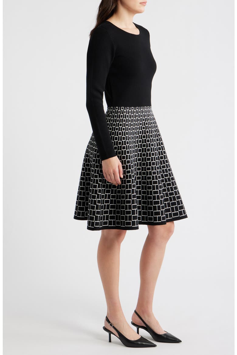 Long Sleeve Jacquard Sweater Dress, Alternate, color, BLACK IVORY