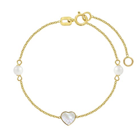 14k Mother of Pearl Heart & Pearls Bracelet