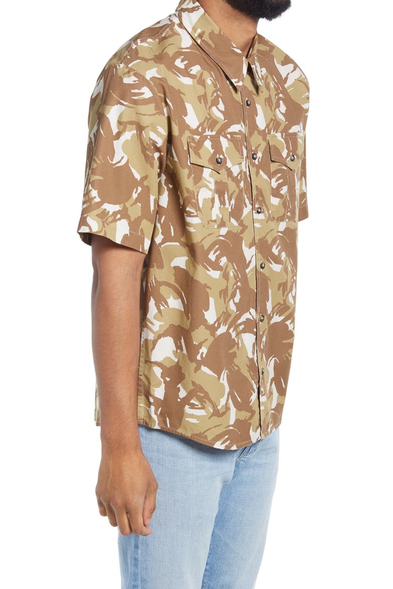 Joey Print Short Sleeve Button-Up Shirt, Alternate, color, SAND