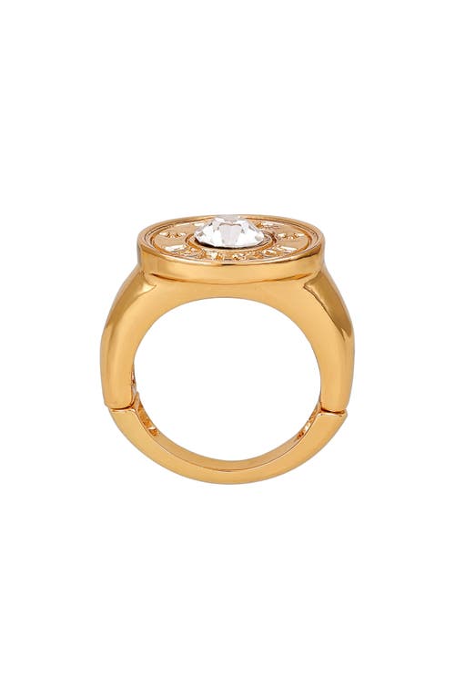 True Religion Crystal Button Logo Ring In Goldtone