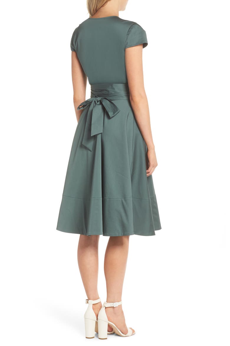 Addison Cotton Tie Waist Fit & Flare Wrap Dress, Alternate, color, OLIVE