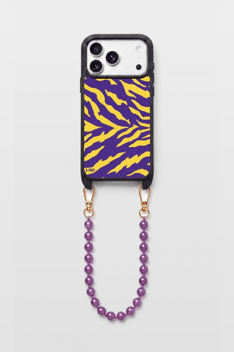 LSU Phone Wristlet Set, Main, color, Purple Tiger