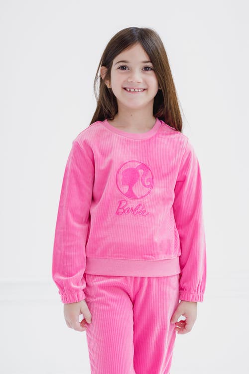 Barbie Velour Sweatshirt & Pants Set In Pink