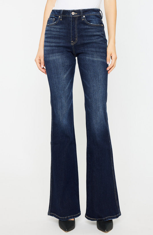 Kancan Laura Flare Jeans In Dark Stone Wash In Dark Wash