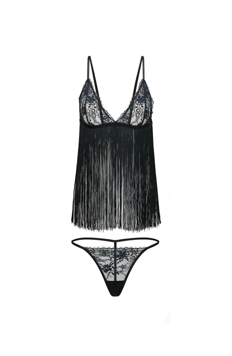 Adore Me Charizma Babydoll & G-String Set Lingerie, Alternate, color, Black