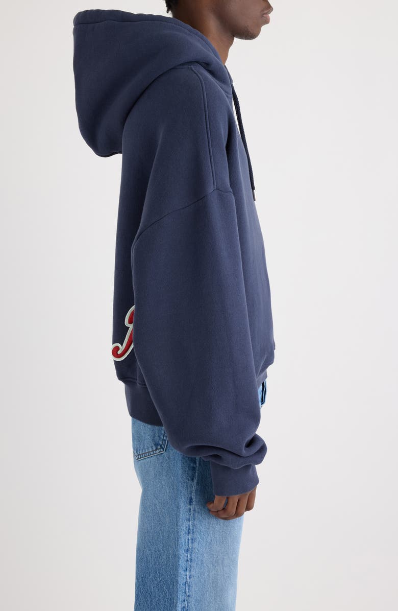Jacquemus Le Hoode Gio Logo Patch Hoodie, Alternate, color, Varsity Patch Navy