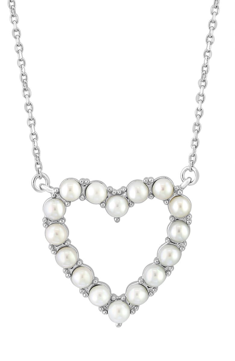 EFFY Sterling Silver Cultured pearl Heart Pendant Necklace, Alternate, color, 