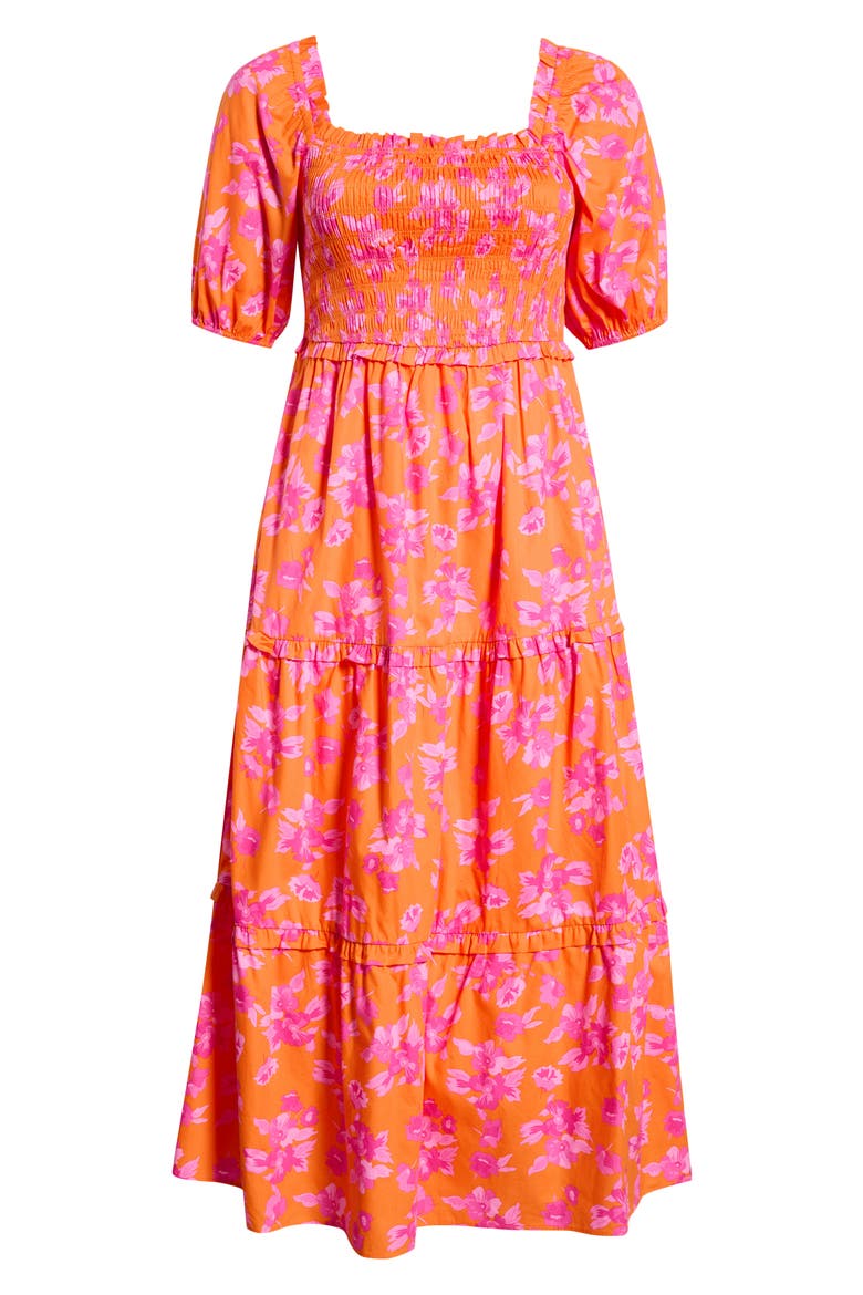 Cala Floral Alycia Smocked Cotton Maxi Sundress, Alternate, color, ORANGE-PINK-MULTI