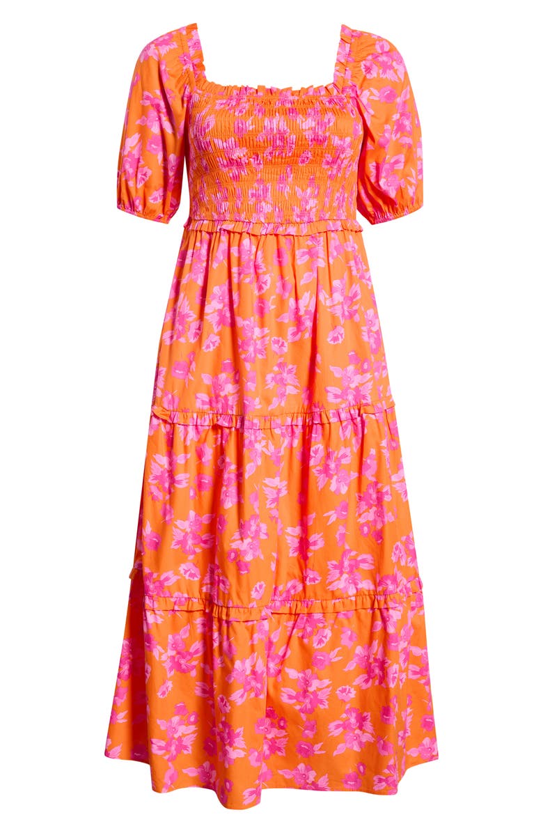 SUGARLIPS Cala Floral Alycia Smocked Cotton Maxi Sundress, Alternate, color, Orange-Pink-Multi