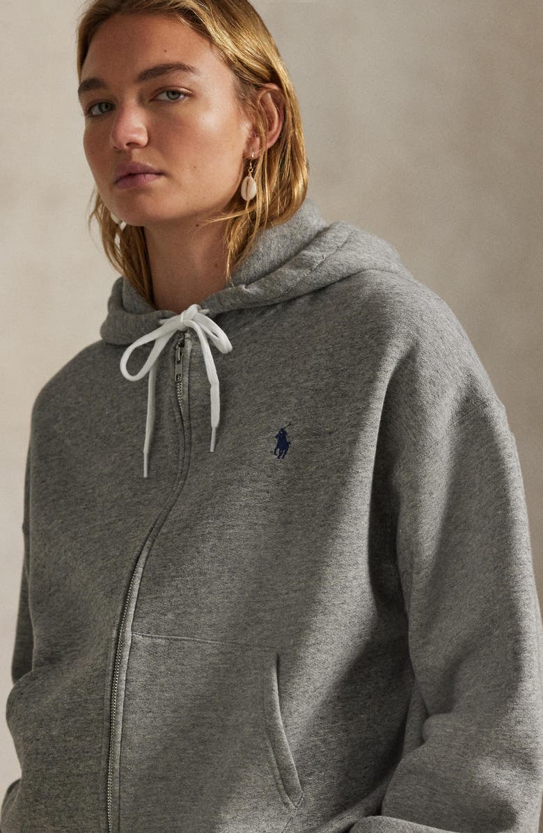 Polo Ralph Lauren Cotton Blend Fleece Zip-Up Hoodie, Alternate, color, Dark Vintage Heather