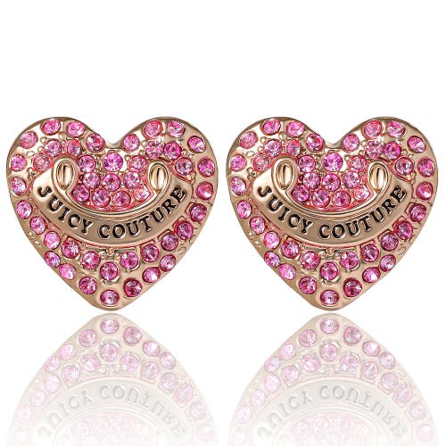 Juicy Couture Heart Crystal Stud Earrings, Gold-tone With Crystals In Pink