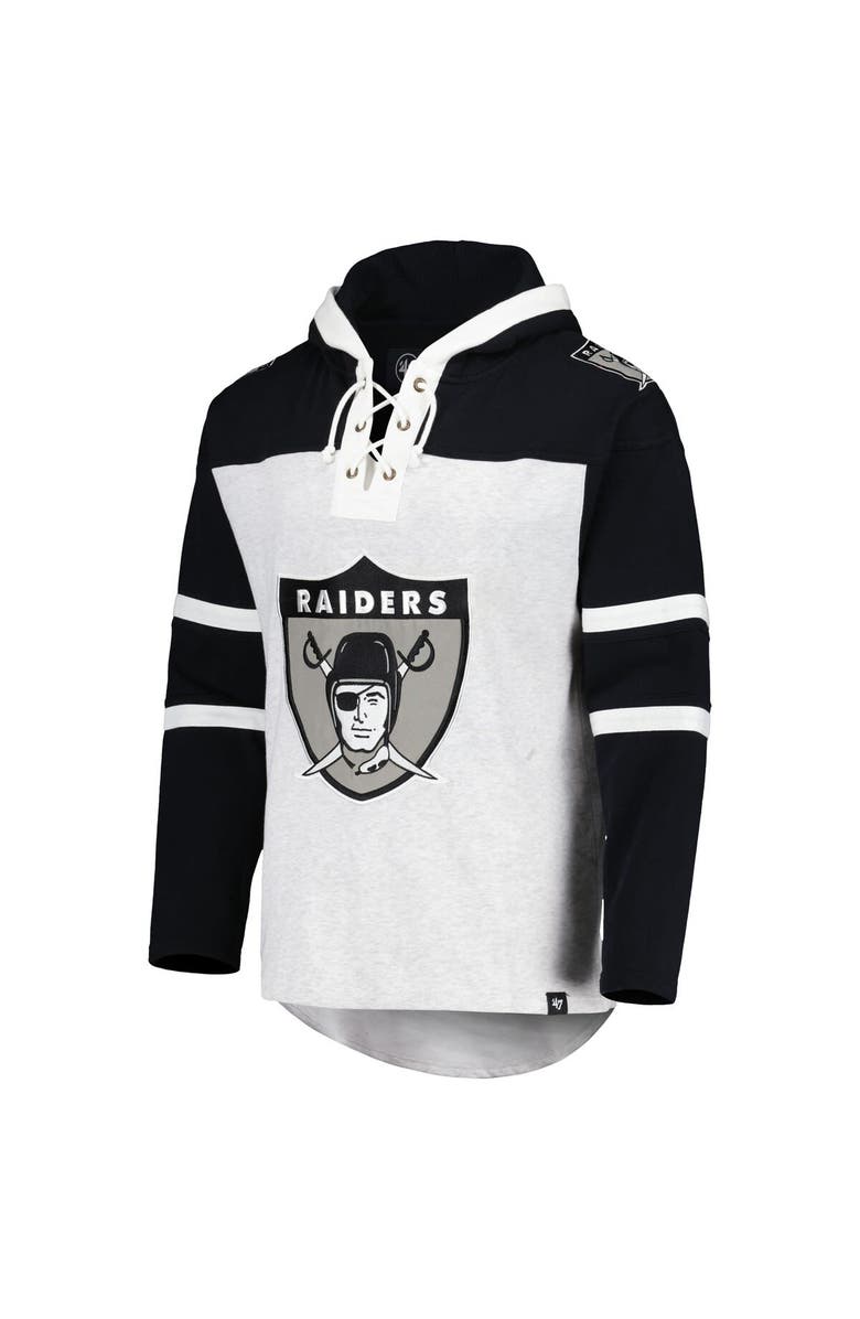 '47 Men's '47 Las Vegas Raiders Heather Gray Historic Logo Gridiron Lace-Up Pullover Hoodie, Alternate, color, Gray