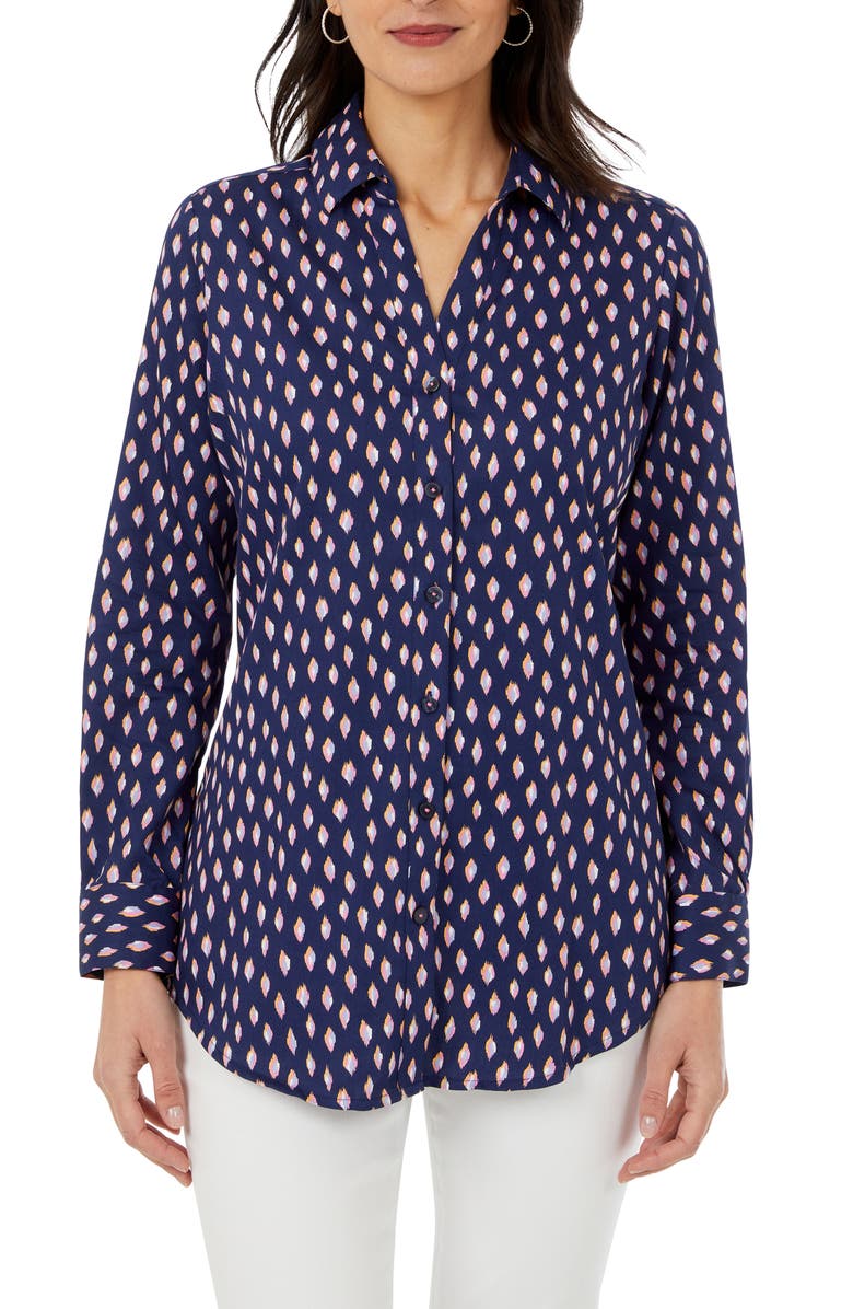 Foxcroft Faith Ikat Dot Button-Up Shirt, Main, color, 