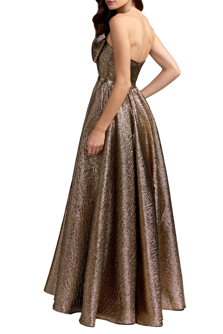 Strapless Metallic Gown With Bow Detail, Alternate, color, Antique Bronze