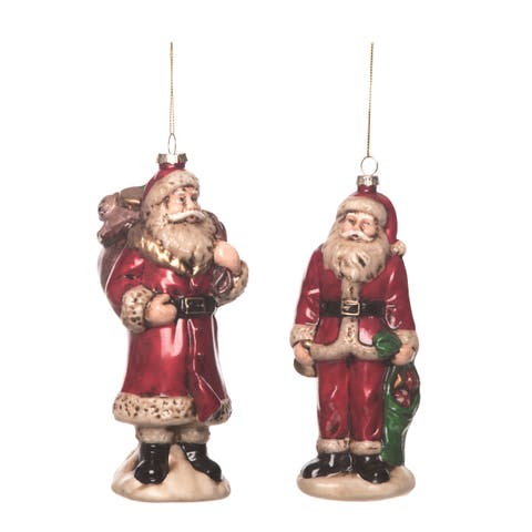 Glass Vintage Santa Ornament Set of Two Christmas Decor