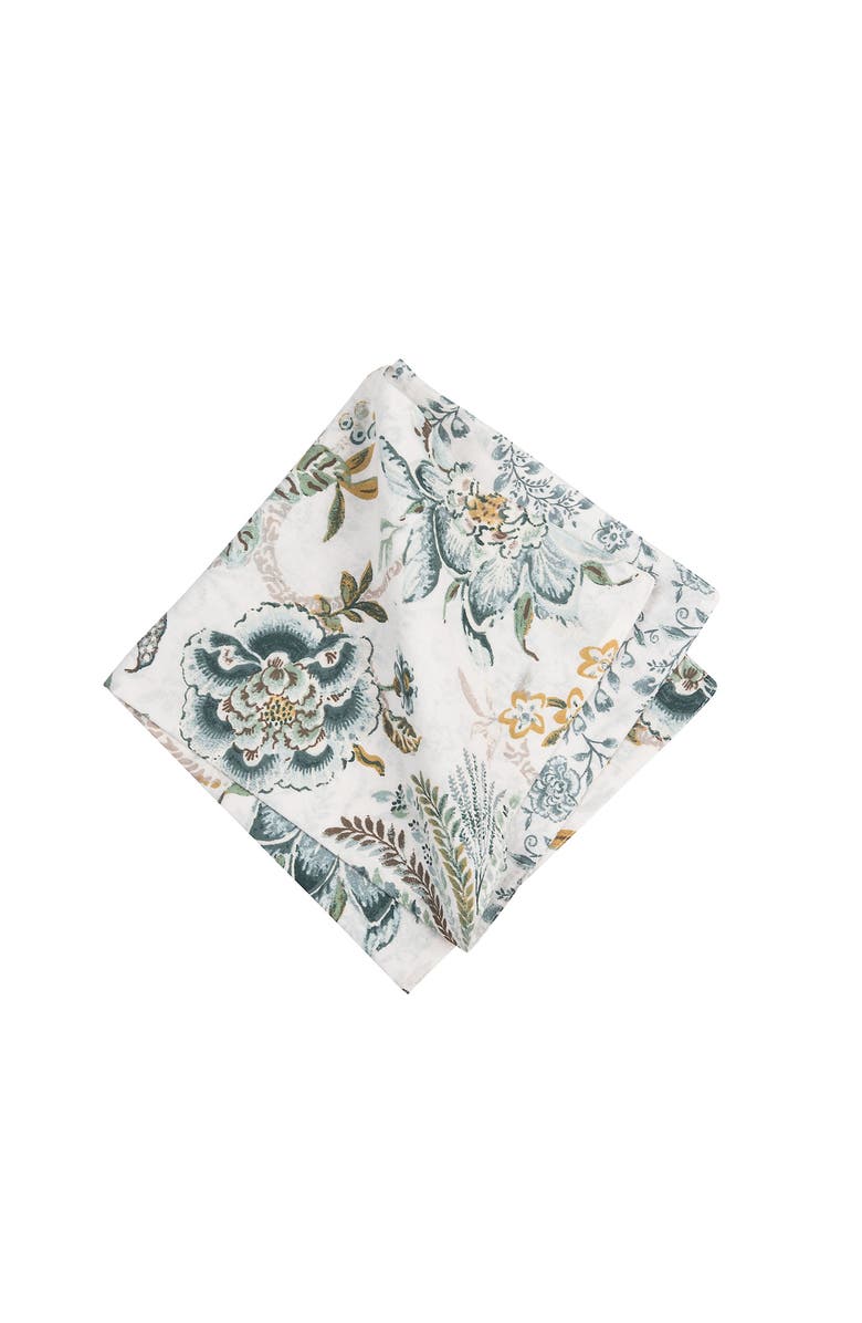 C&F Home Braganza Teal Floral Cotton Napkins, Set of 6, Alternate, color, White