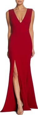 Dress the Population Sandra Plunge Crepe Trumpet Gown