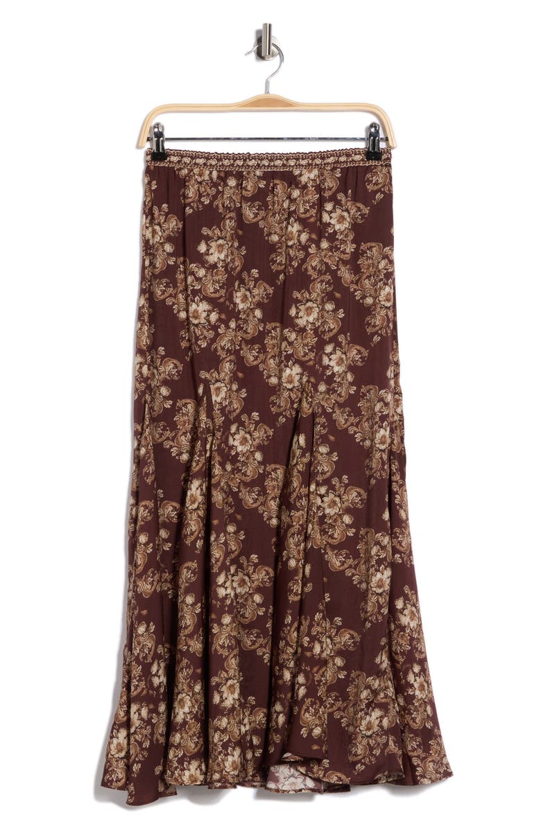MAX STUDIO Godet Matte Satin Skirt, Alternate, color, Choc Sepia Paisley Pulses