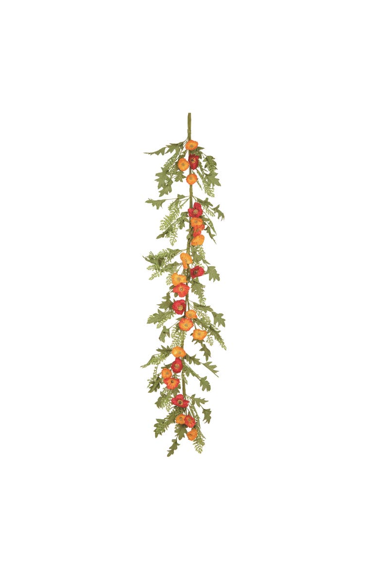 60" Multicolor Spring Poppy Flower Garland - Decorative Floral Wall Hanging, Plastic, 4" H x 60" L, Perfect for Spring Decor, Main, color, Orange