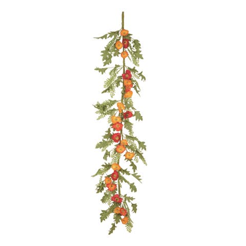 60" Multicolor Spring Poppy Flower Garland - Decorative Floral Wall Hanging, Plastic, 4" H x 60" L, Perfect for Spring Decor