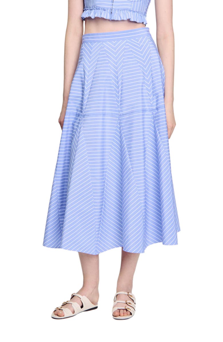 SANDRO Long striped skirt, Alternate, color, Blu / White