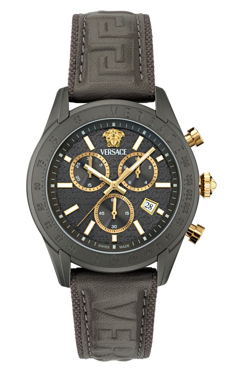 Versace Master Chronograph Leather Strap Watch, 44mm, Main, color,
