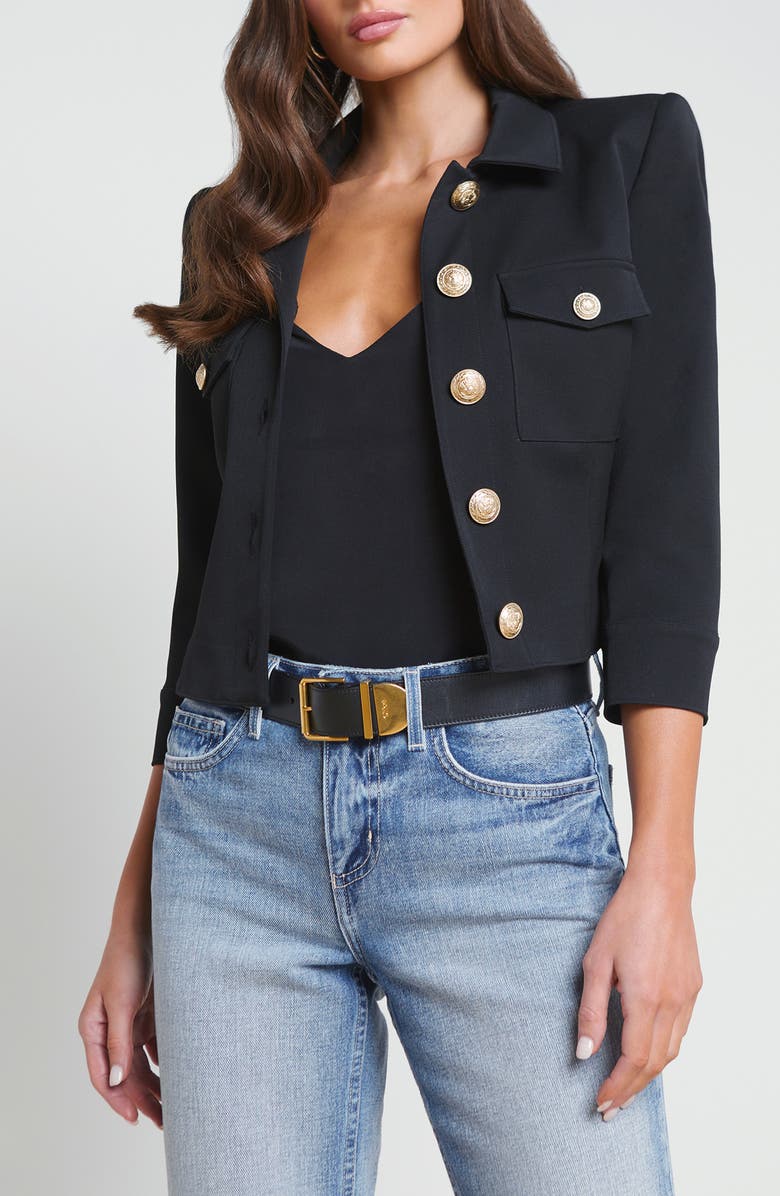 L'AGENCE Kumi Fitted Crop Jacket, Main, color, Black