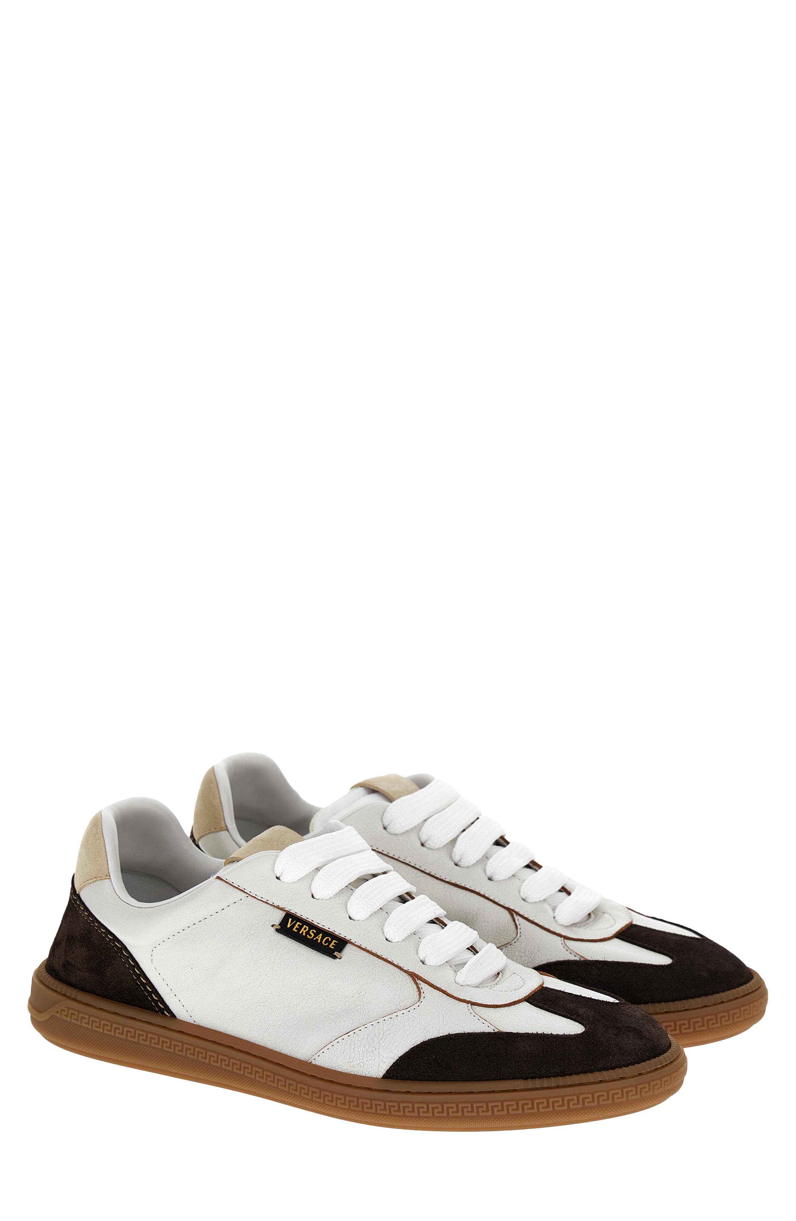 Versace First Line Greca Court Low Top Sneaker, Main, color, Moka White