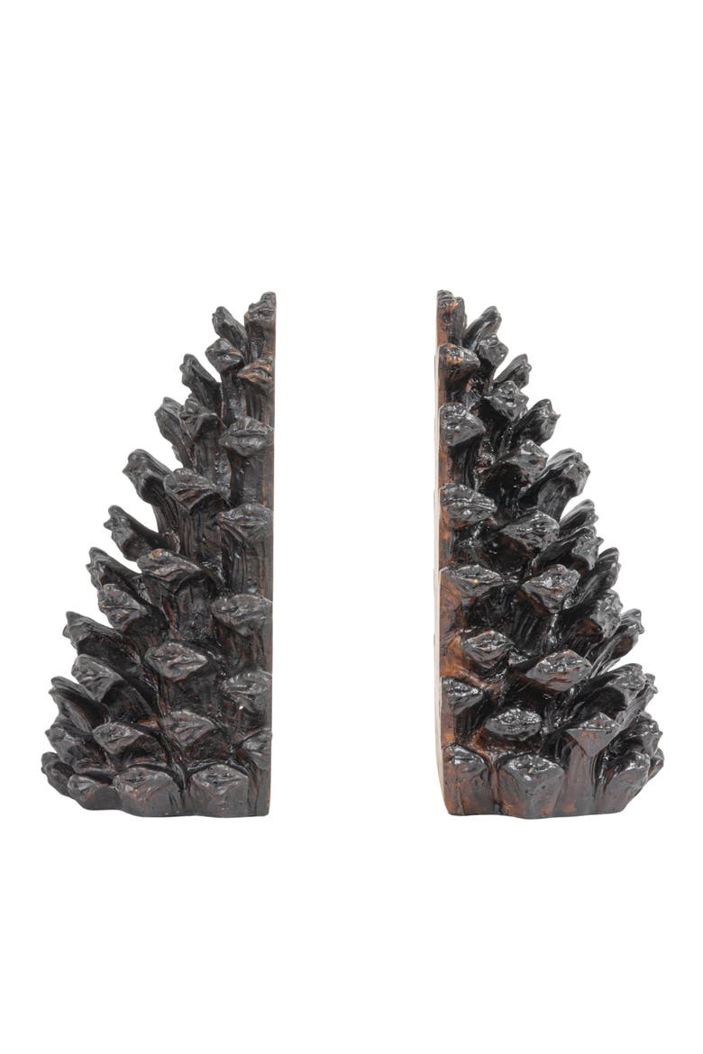 Decorative Resin Pinecone Bookends, Bronze, Set of 2, Alternate, color, Brown
