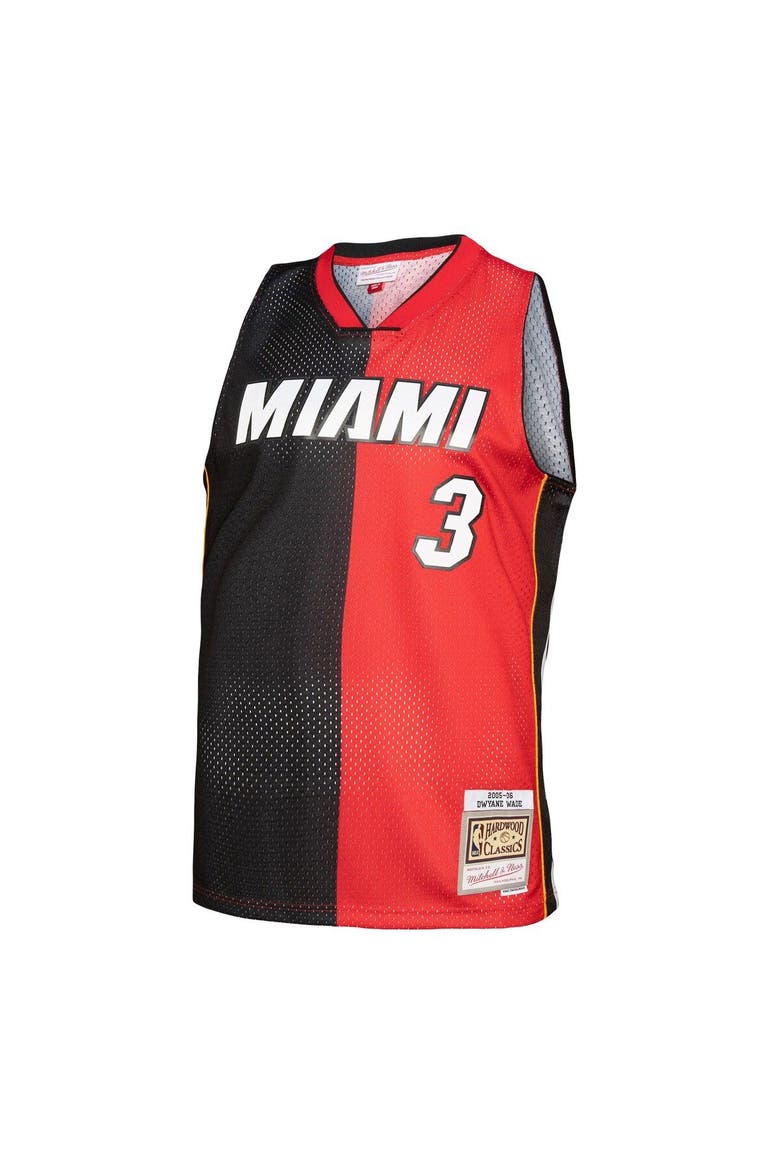 Men's Mitchell & Ness Dwyane Wade Black/Red Miami Heat Big & Tall Hardwood Classics 2005/06 Split Swingman Jersey, Alternate, color, Black