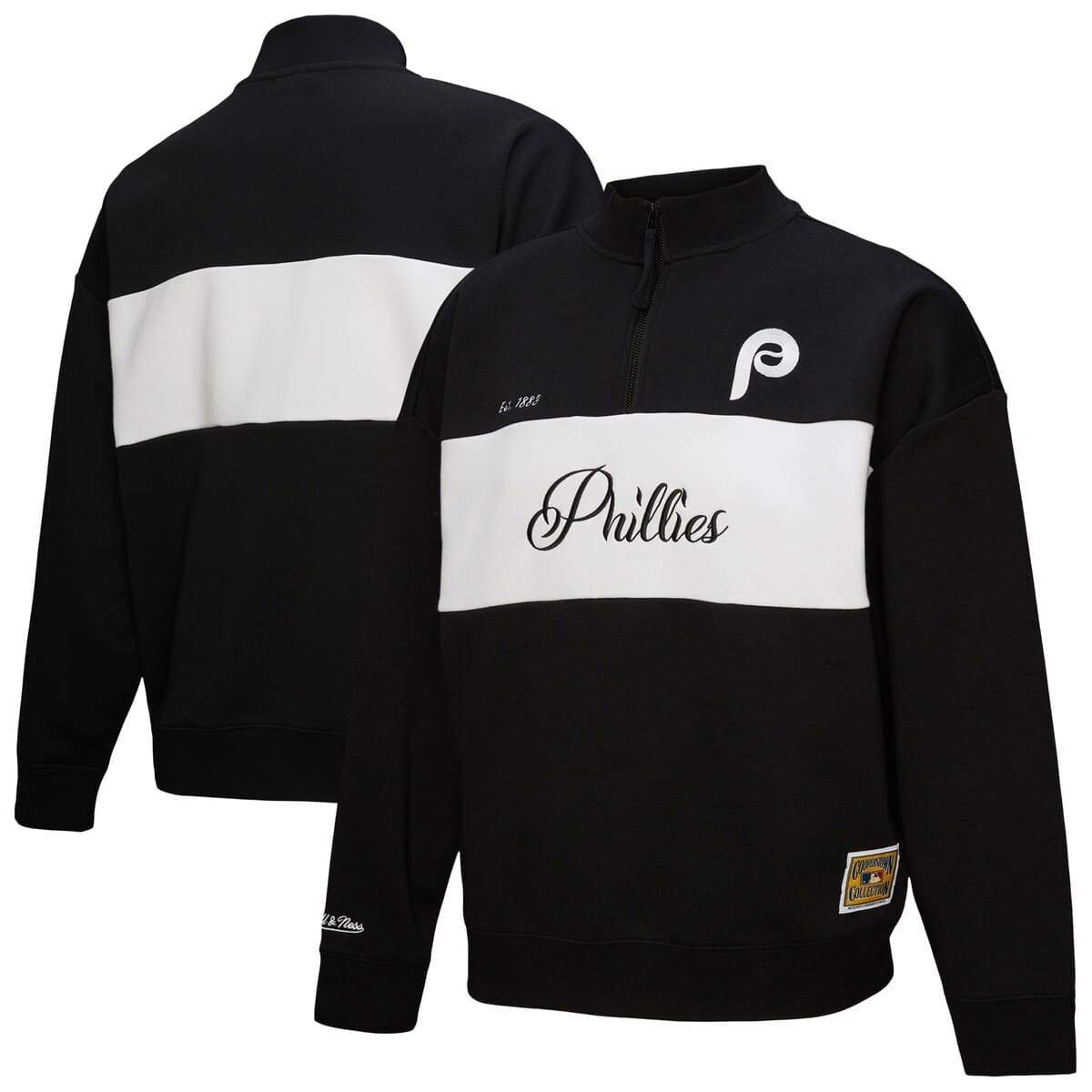 Women'sMitchell & Ness Black Philadelphia Phillies Quarter-Zip Pullover Top