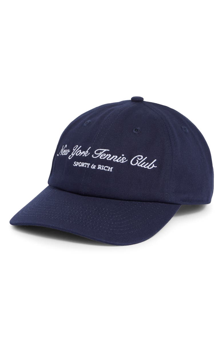Sporty & Rich New York Tennis Club Cotton Twill Baseball Cap, Main, color, Dark Navy