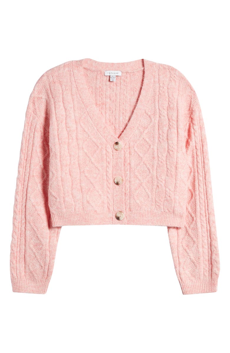Topshop Cable Crop Cardigan, Alternate, color, Dusky Rose